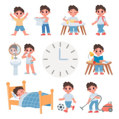 Illustrated graphic of children doing daily activities