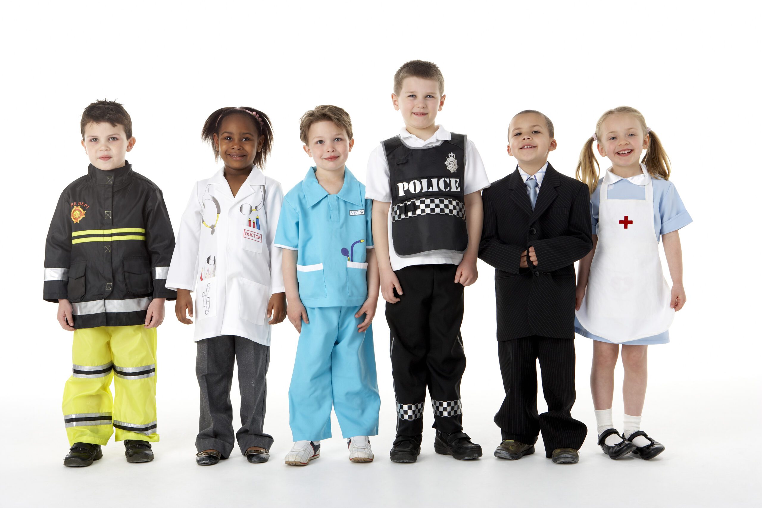 children dressed in occupational halloween costumes
